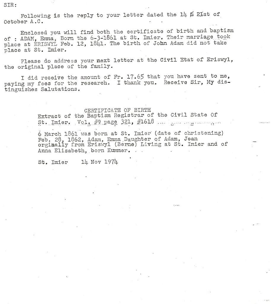 Adam, Emma Birth Record
