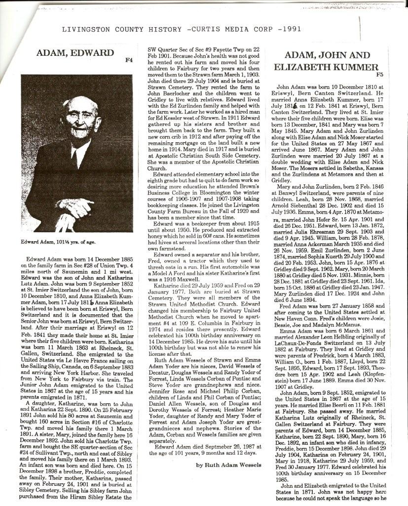 Adam, Edward and John Adam Family Histories